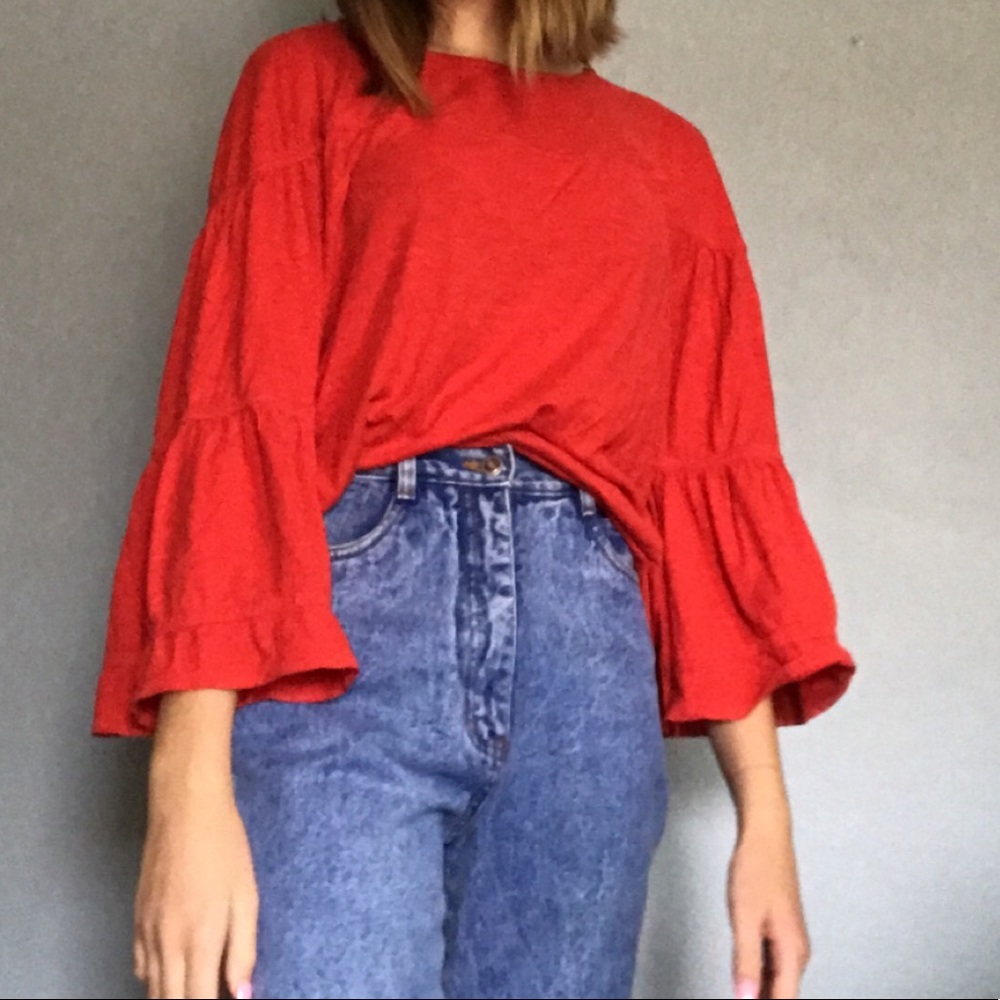 Red Loft Blouse With Ruffles Sleeves